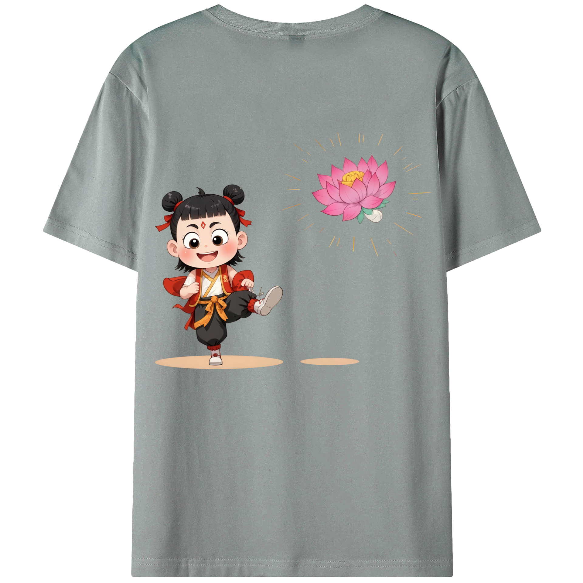 （画像用） Ne Zha 2 ナタ 魔童の大暴れ 綿100％ メンズ半袖Tシャツ（バックプリント） 通気性